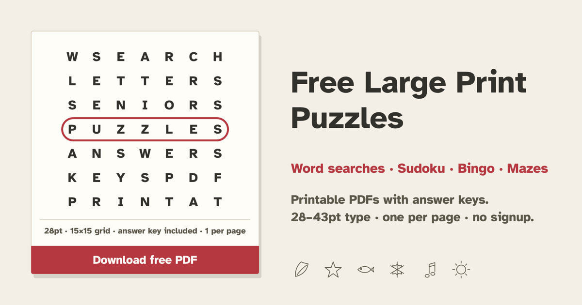 10 Free Summer Word Searches in Large Print (PDF)